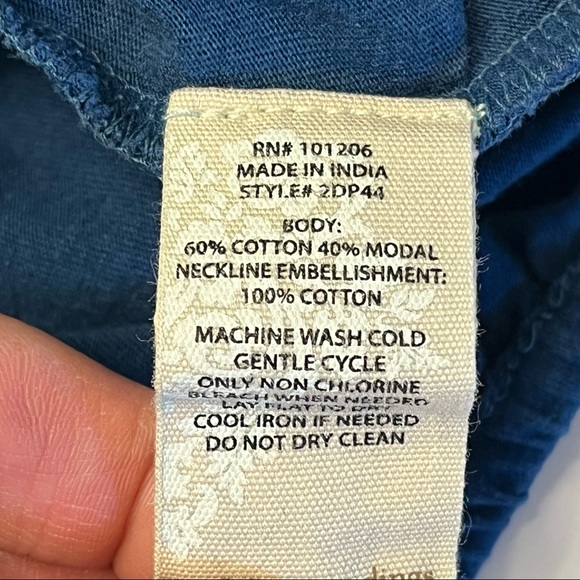 Soft Surroundings Womens Blue Puff Sleeve Boho Peasant Embroidered Blouse L - Picture 9 of 13